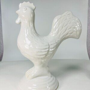 Vtg Ceramic Rooster Chicken Figurine Home Decor‎ White Glaze 8.5" Kitchen Dining